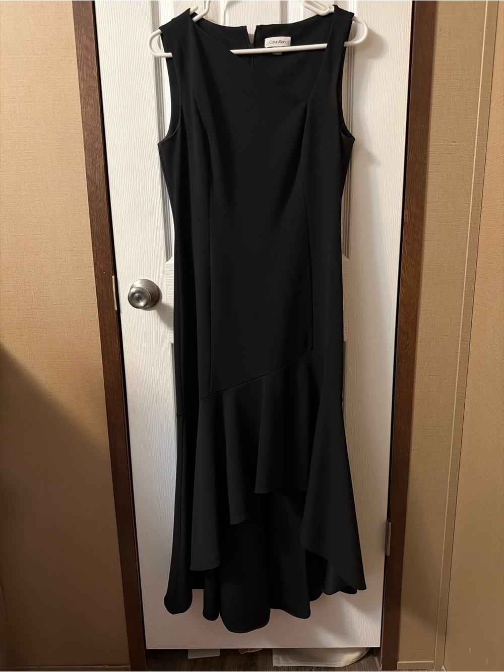 Calvin Klein Black Sleeveless Ruffled Hem Evening Dress